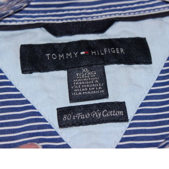 Vintage TommyHilfiger 80's 2-Ply Cotton Striped LS Button Down Shirt Size XL - Picture 4 of 8